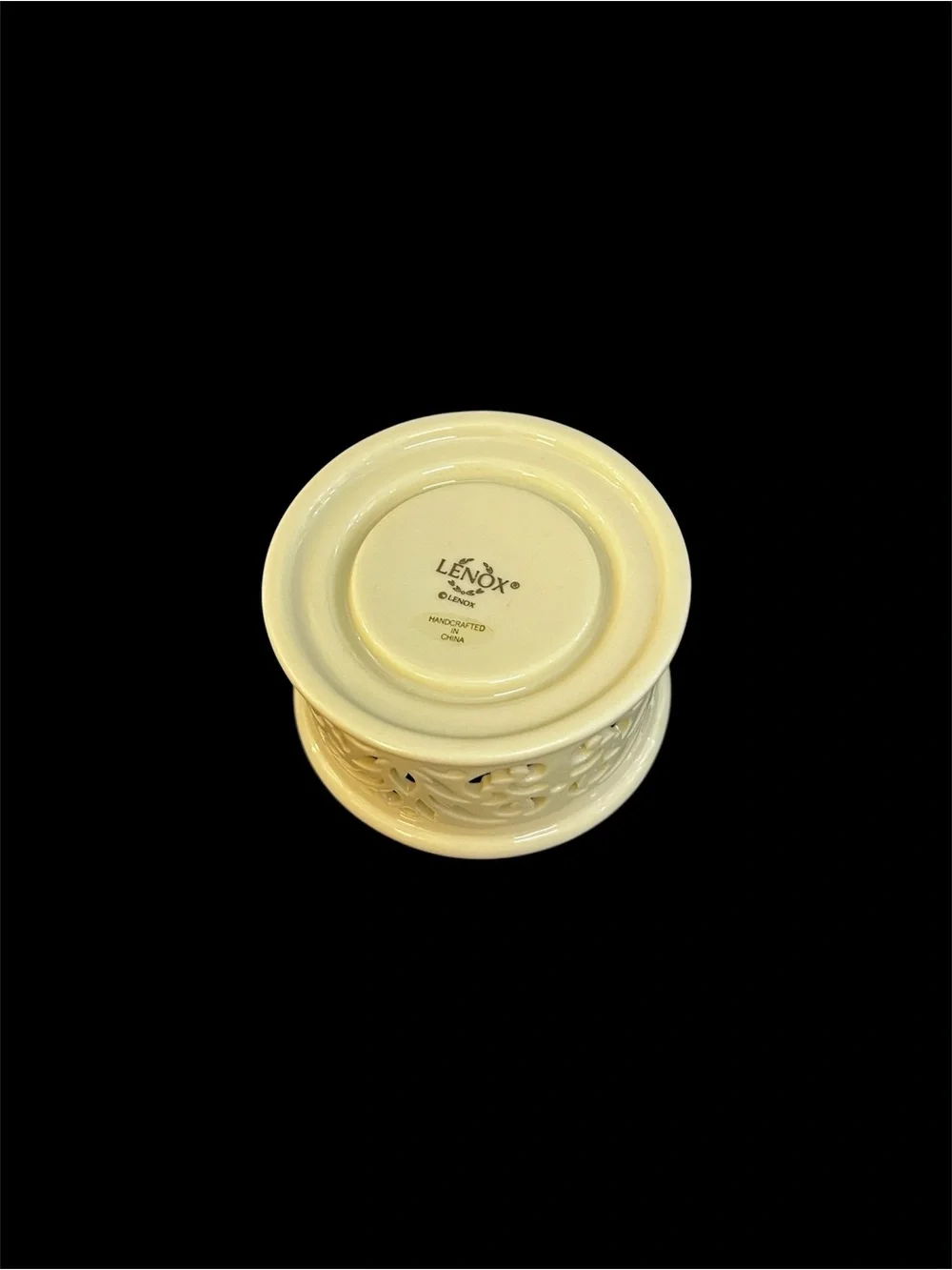 Lenox Ivory Pierced Porcelain Tea Light Candle Holder Gold Trim 2”